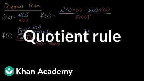 Quotient rule khan academy - AboutTranscript. Let's dive into the differentiation of the rational function (5-3x)/ (x²+3x) using the Quotient Rule. By identifying the numerator and denominator as separate functions, we apply the Quotient Rule to find the derivative, simplifying the expression for a clear understanding of the process. 